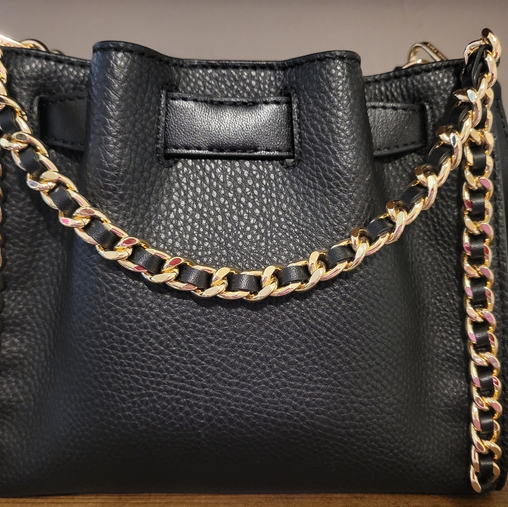 Michael Kors "Mina" Black Crossbody Bag with Gold Chain - Picture 2 of 6
